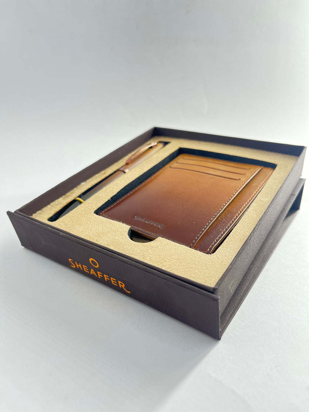 Sheaffer Gift Set 100 9374 Coffee Edition Ballpoint Pen with Regal Brown PVD Trims and Credit Card Holder - Matt Brown