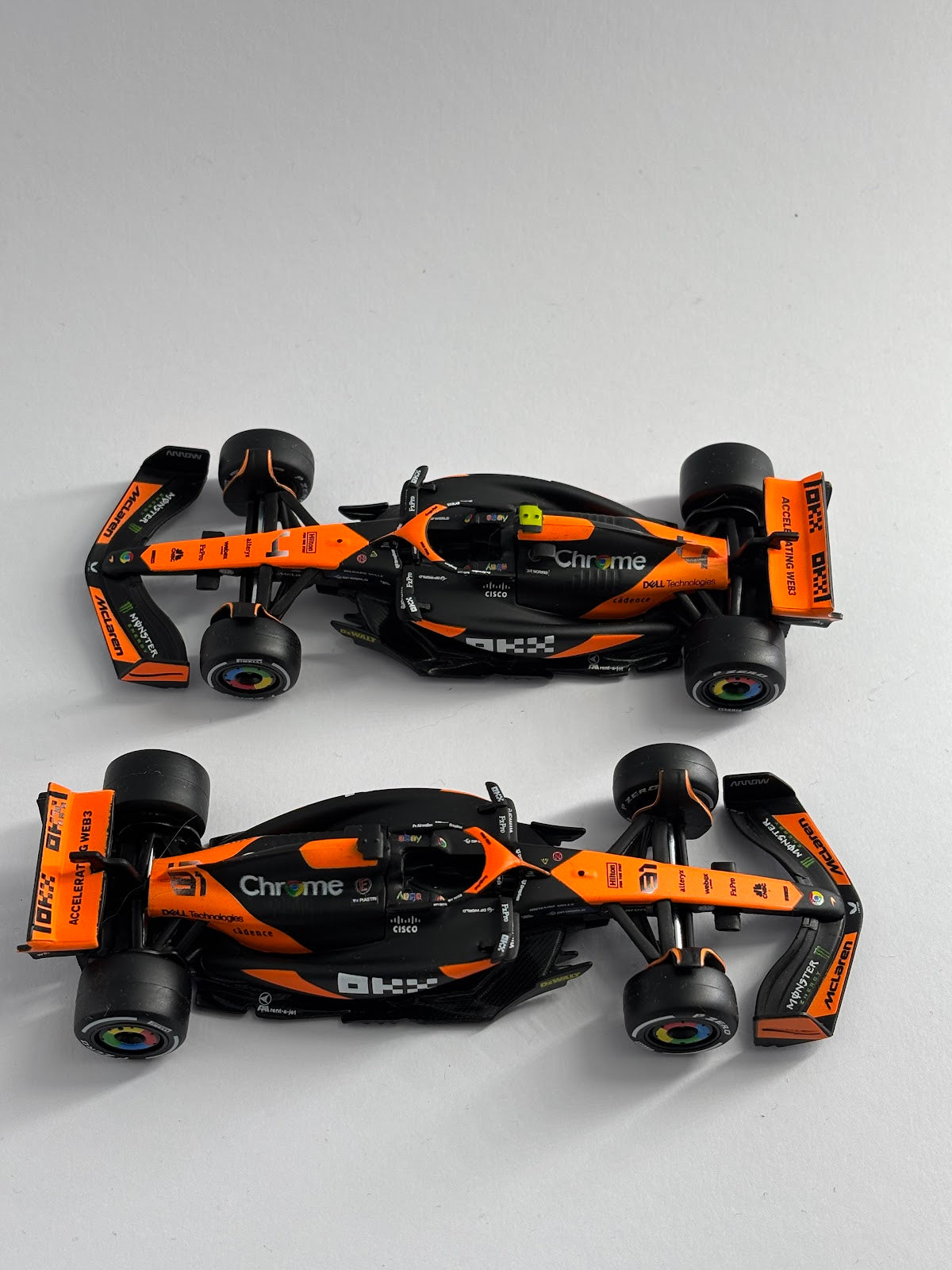 Bburago 1/43 McLaren MCL38 Miami GP 2024 Set of 2 F1 Models