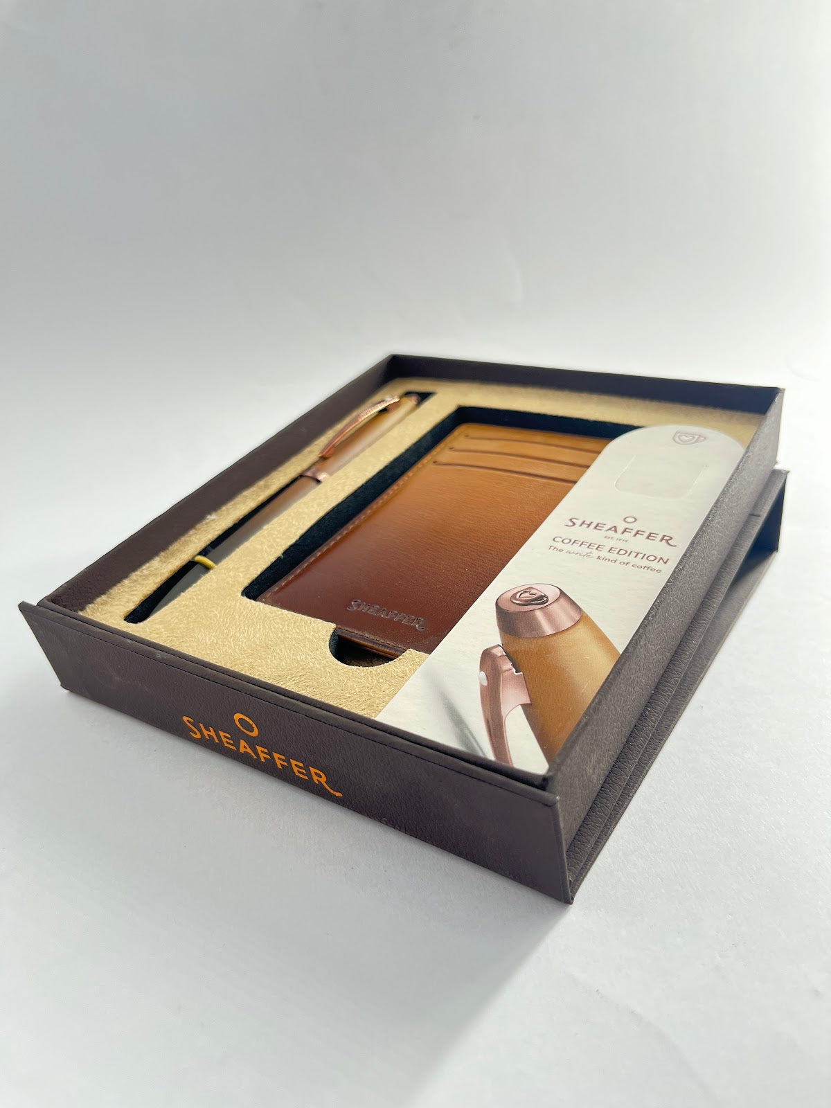 Sheaffer Gift Set 100 9374 Coffee Edition Ballpoint Pen with Regal Brown PVD Trims and Credit Card Holder - Matt Brown