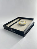 Sheaffer 100 Ballpen G9322 Glossy Black with Gold Trim and Gold Desk Clock
