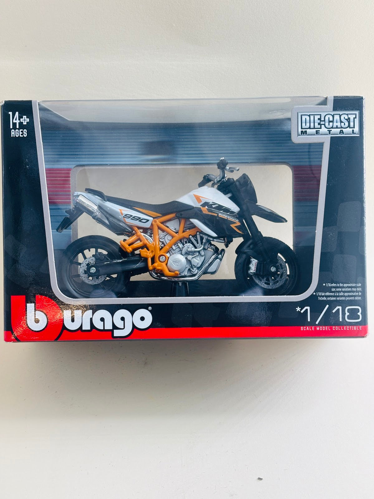 Bburago 1:18 KTM 990 Supermoto Die-Cast Motorcycle Model | Collectible Scale Bike