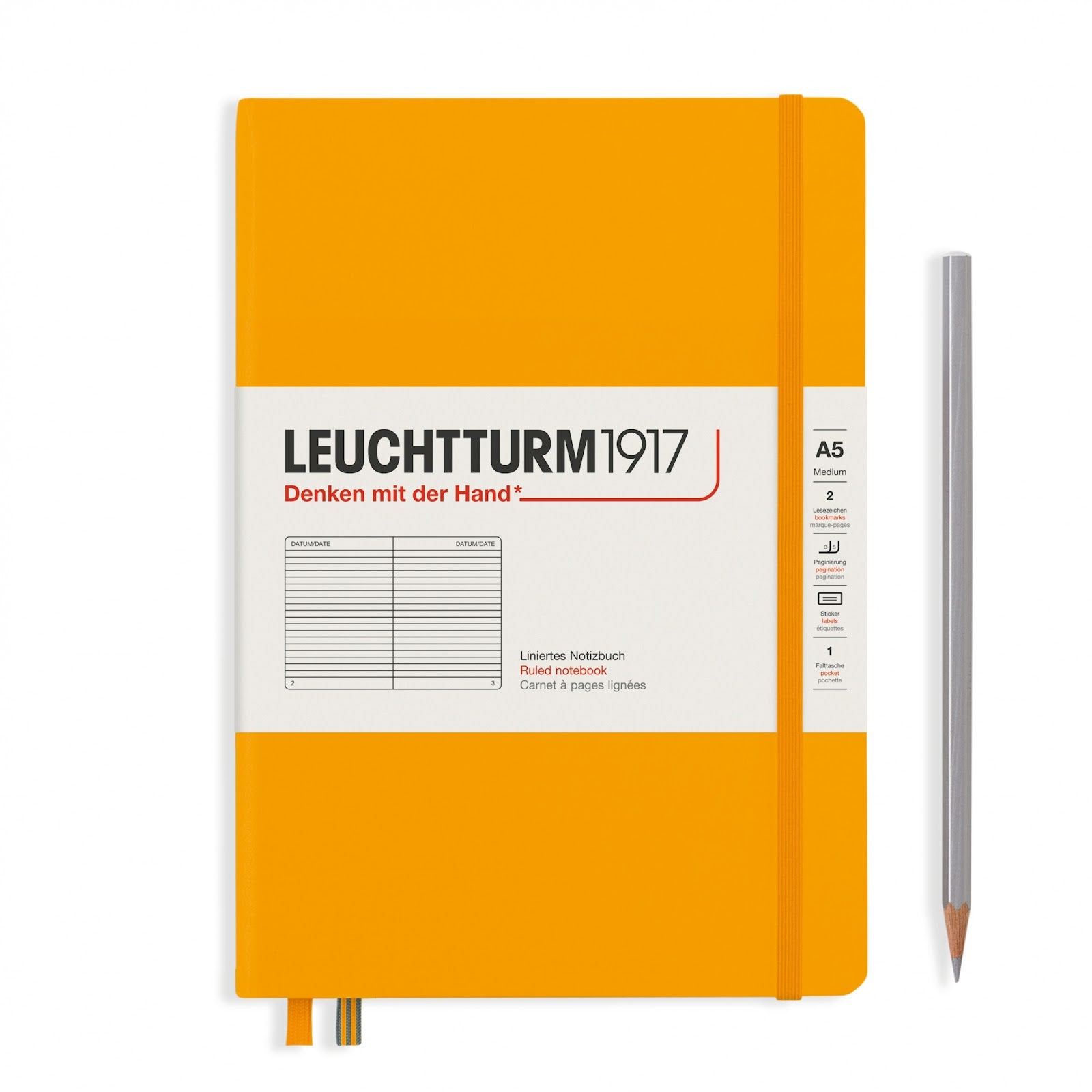 Notebook Medium (A5), Hardcover, 251 numbered pages, Rising Sun, ruled