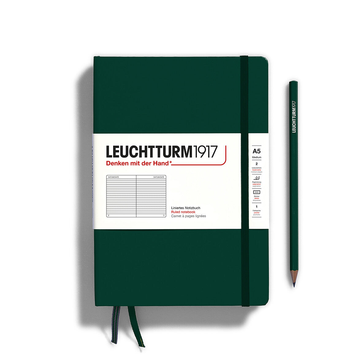 Notebook Hardcover Medium (A5), 251 pages, Ruled, Forest Green