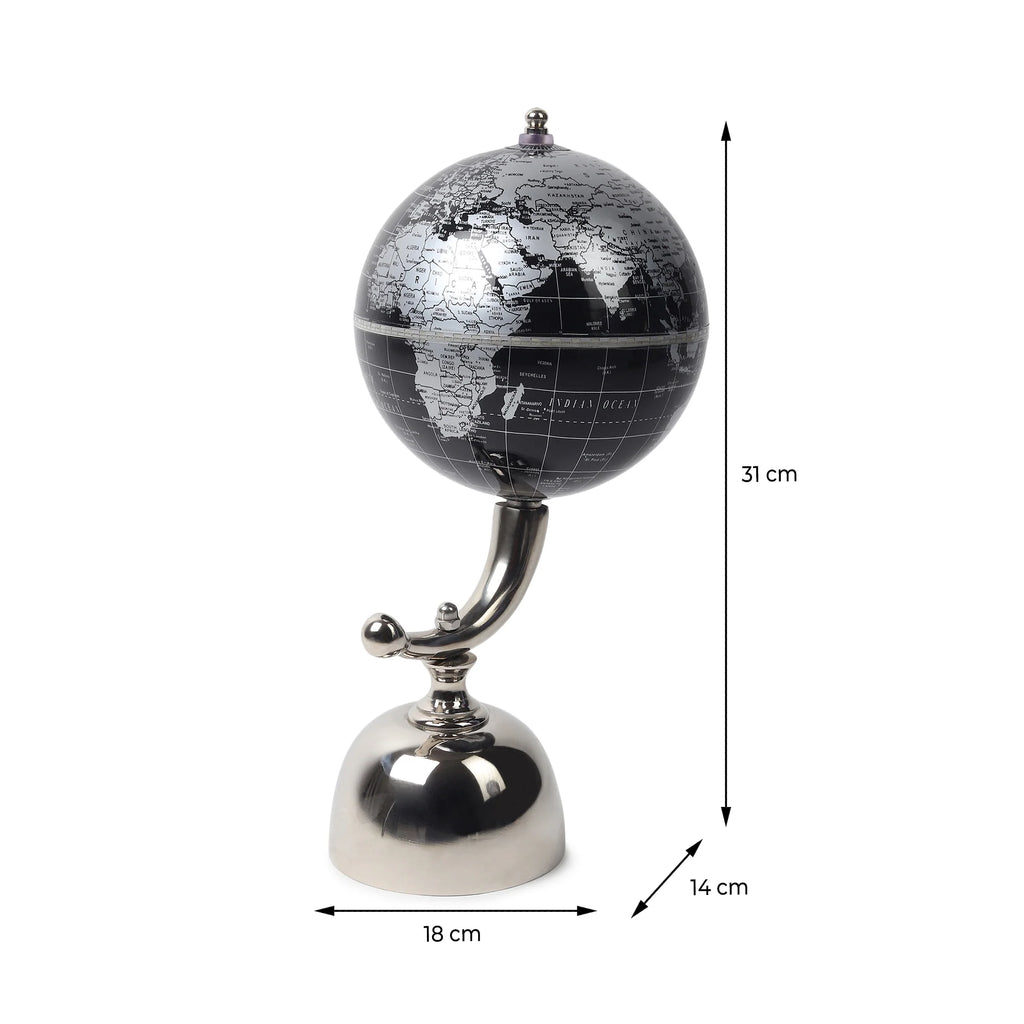 Black World Globe on Chrome Arc Stand