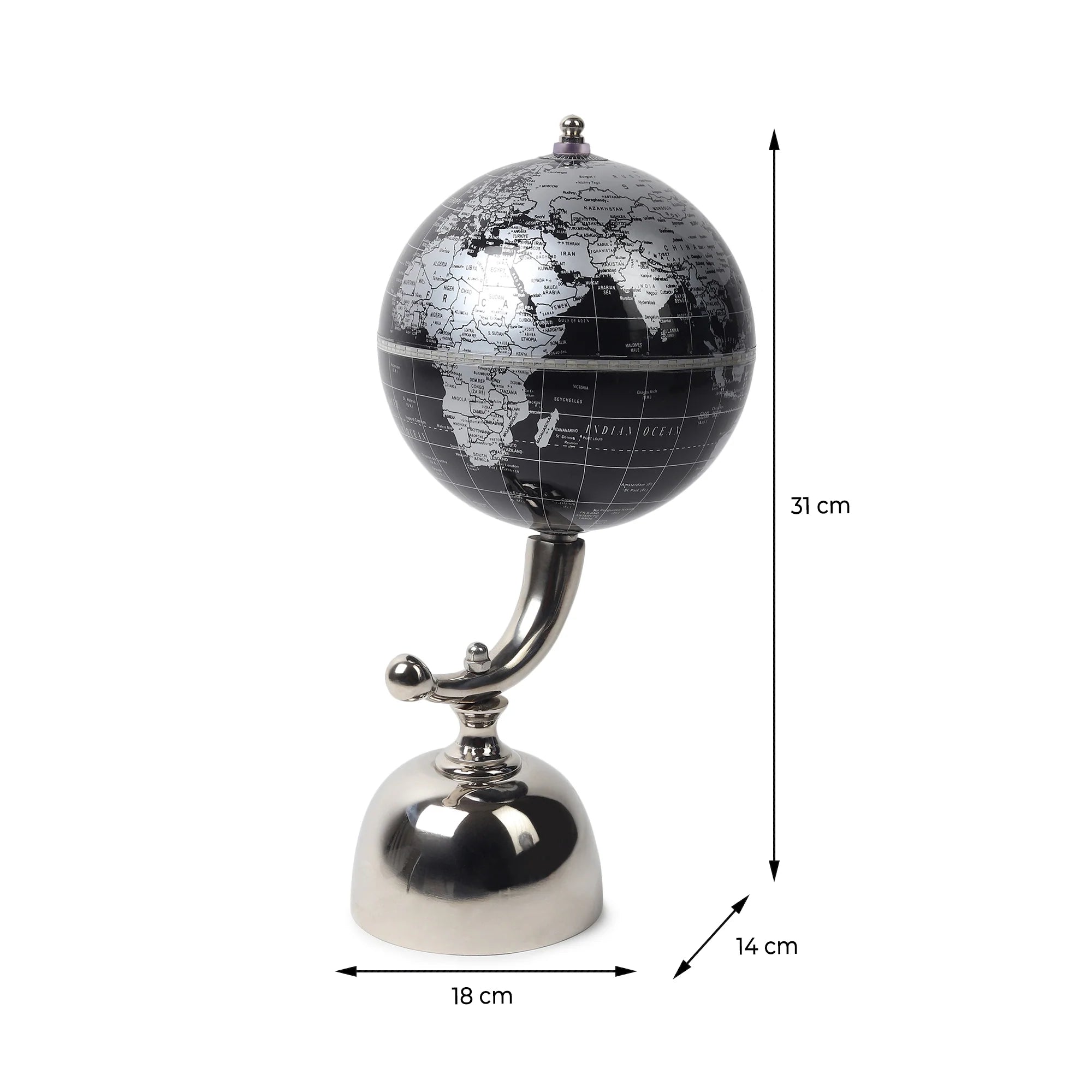 Black World Globe on Chrome Arc Stand