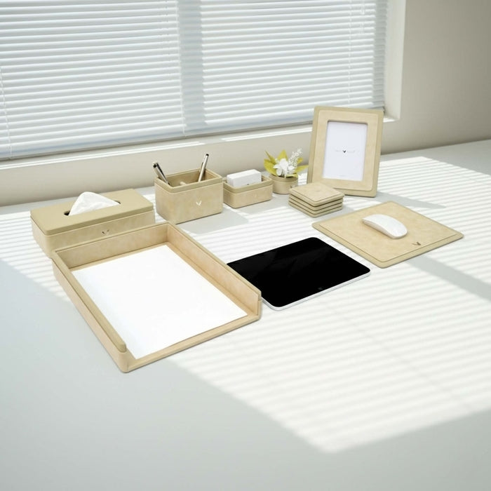 Executive Leather Desk Organizer Set