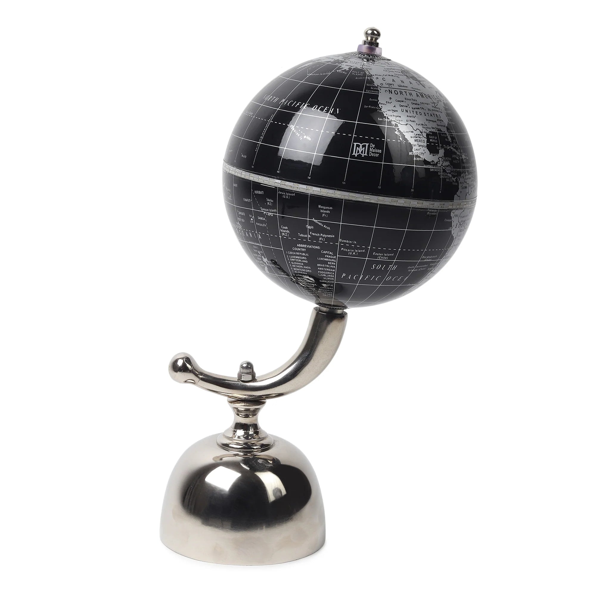 Black World Globe on Chrome Arc Stand