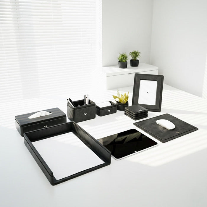 Executive Leather Desk Organizer Set