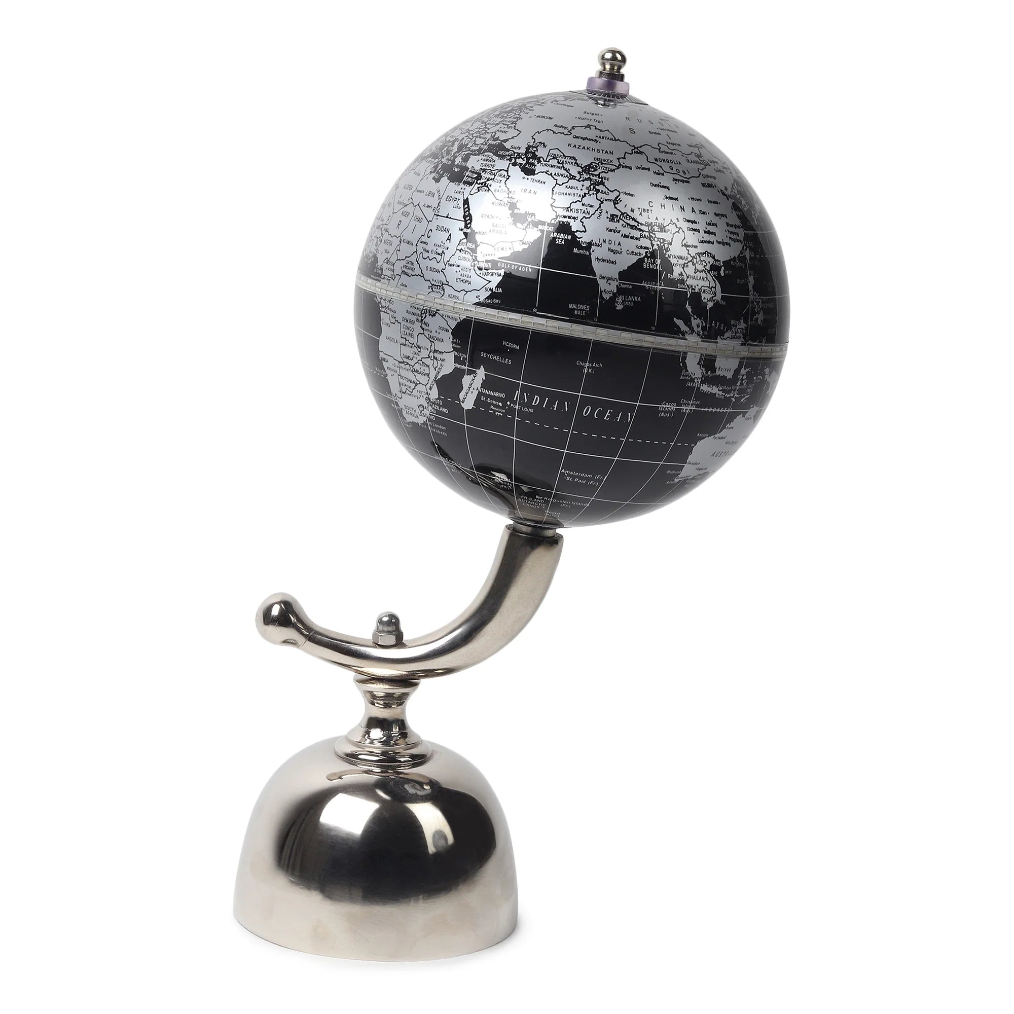 Black World Globe on Chrome Arc Stand