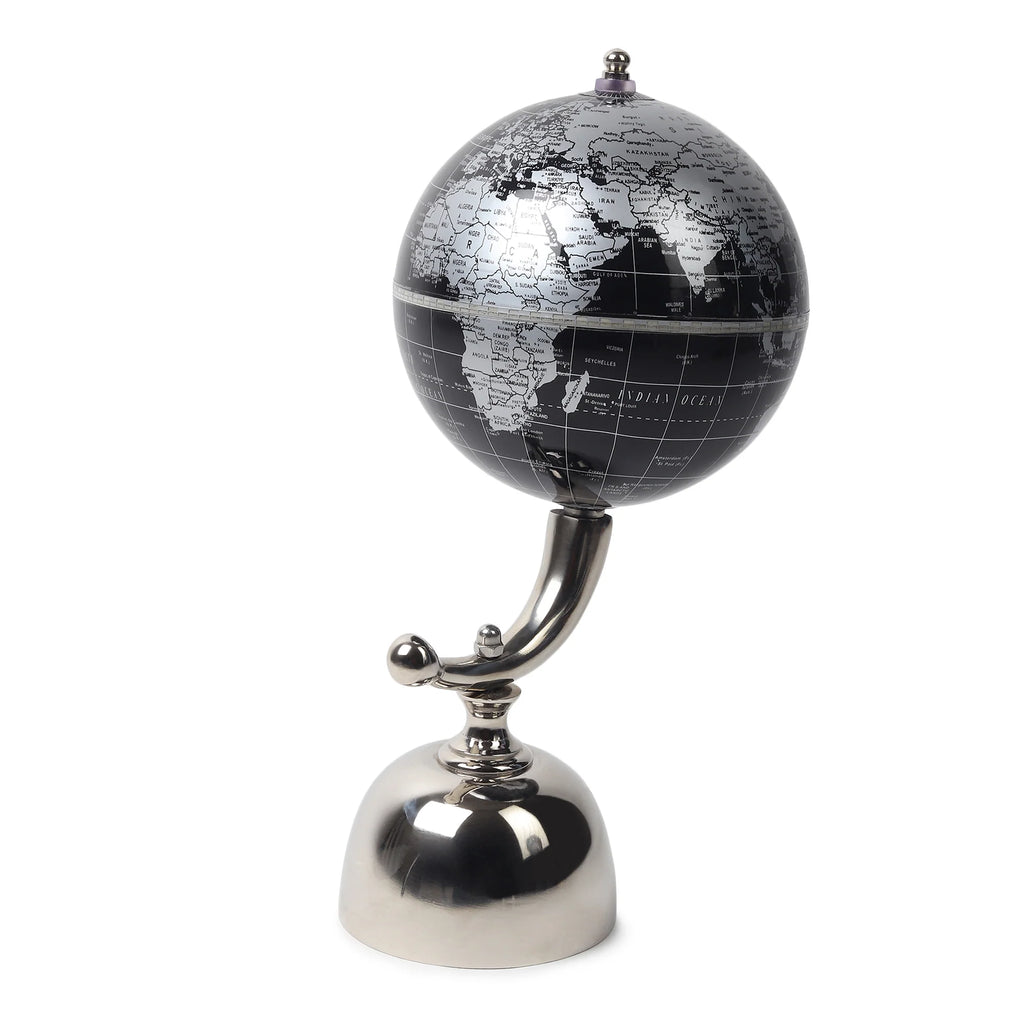 Black World Globe on Chrome Arc Stand