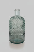 Diamond cut recycled glass bottle vase in aqua teal
