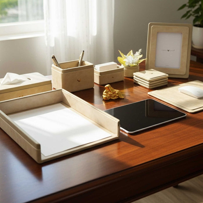 Executive Leather Desk Organizer Set