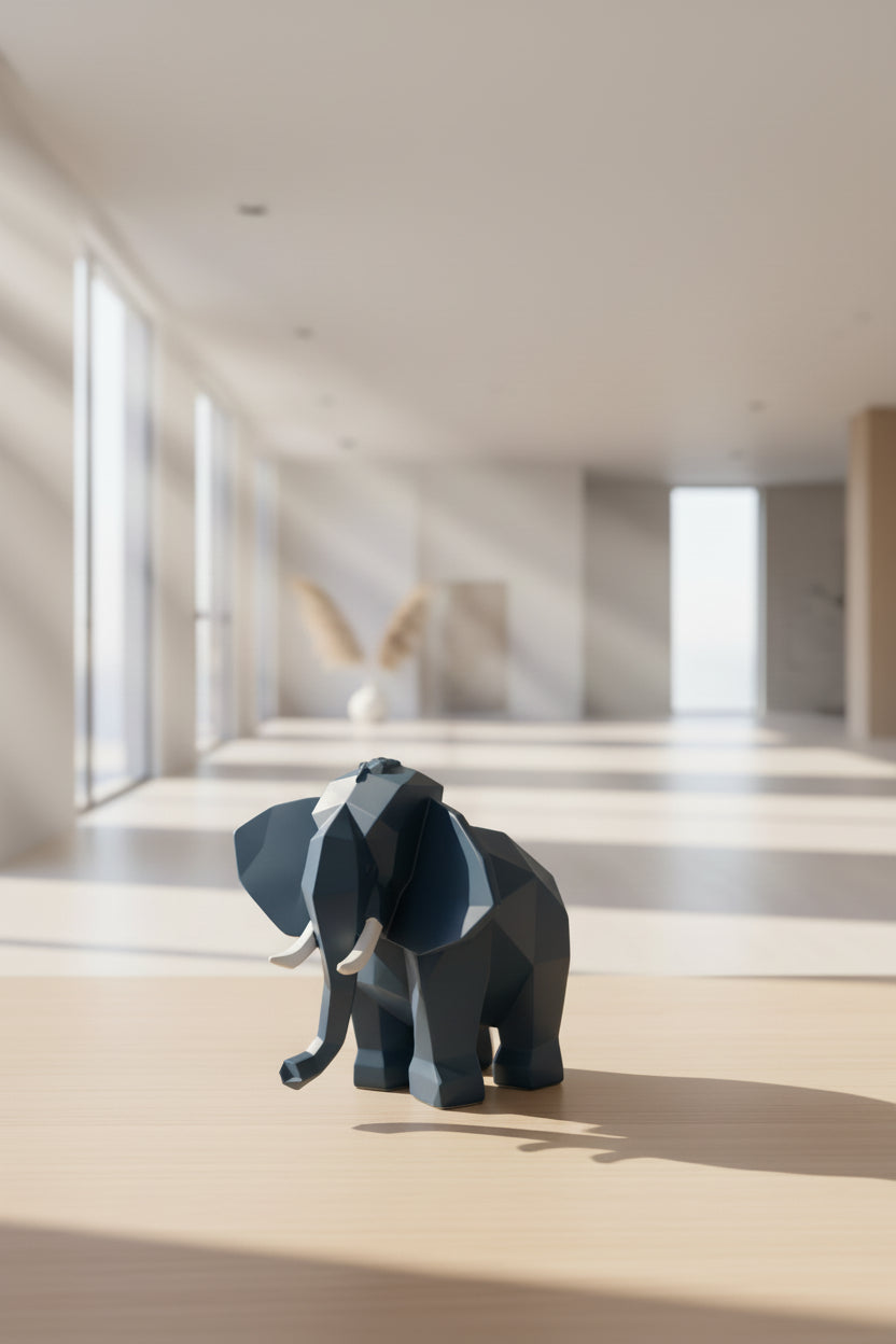 Low-Poly Geometric Elephant Sculpture