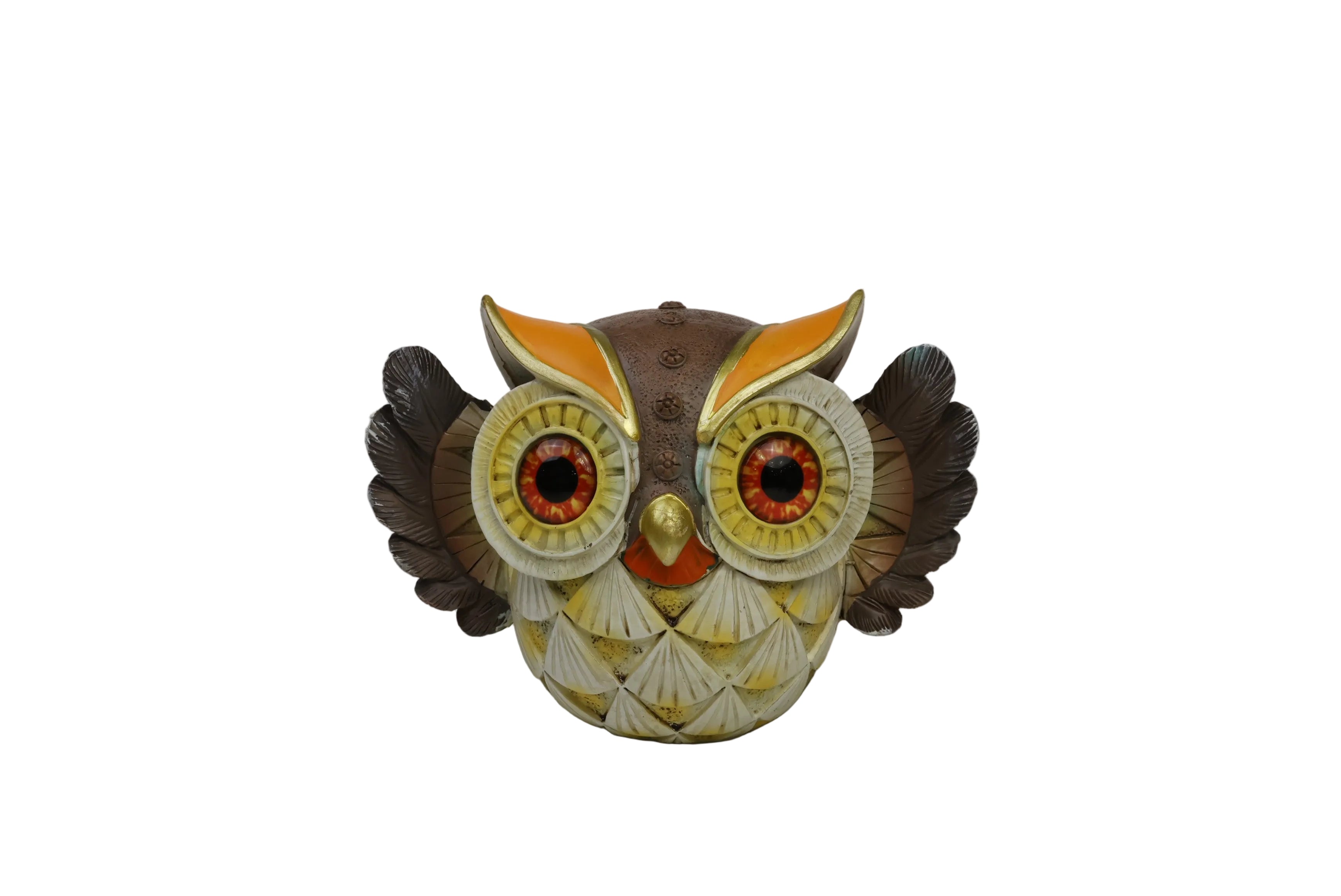 Decorative owl figurine - front view with amber eyes and gold accents