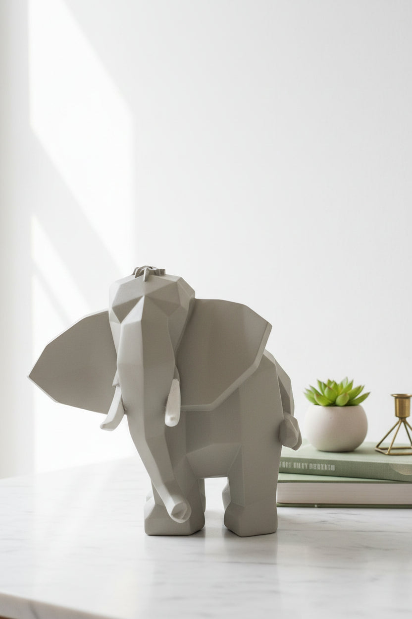 Low-Poly Geometric Elephant Sculpture – Grey