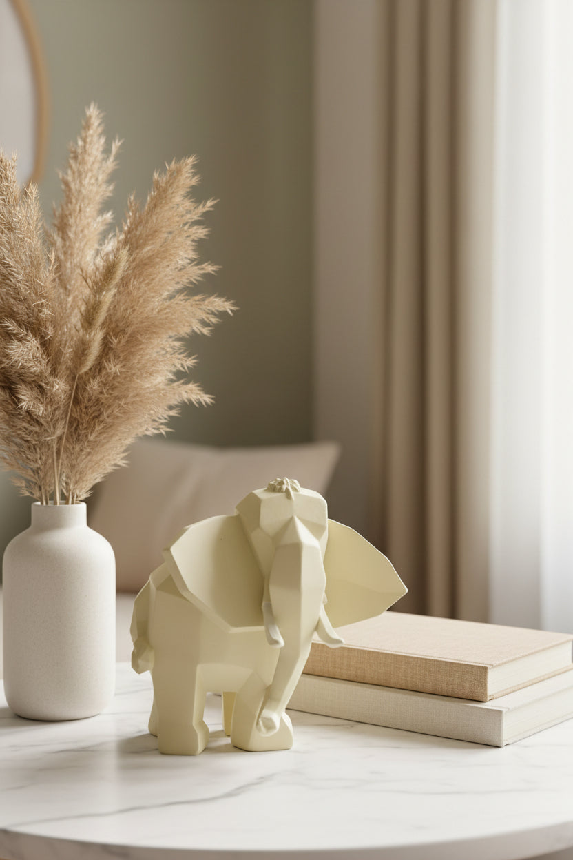Low-Poly Geometric Elephant Sculpture – Ivory