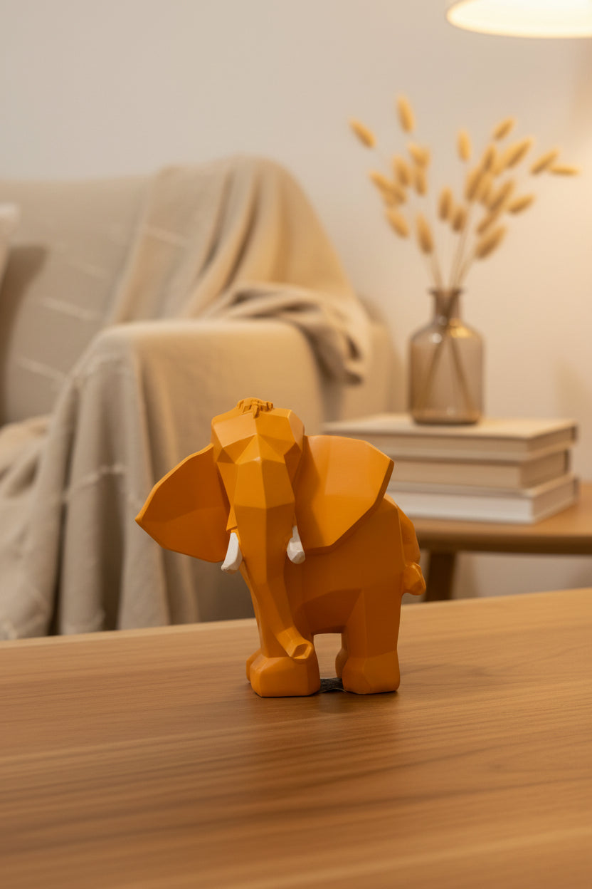 Low-Poly Geometric Elephant Sculpture – Amber