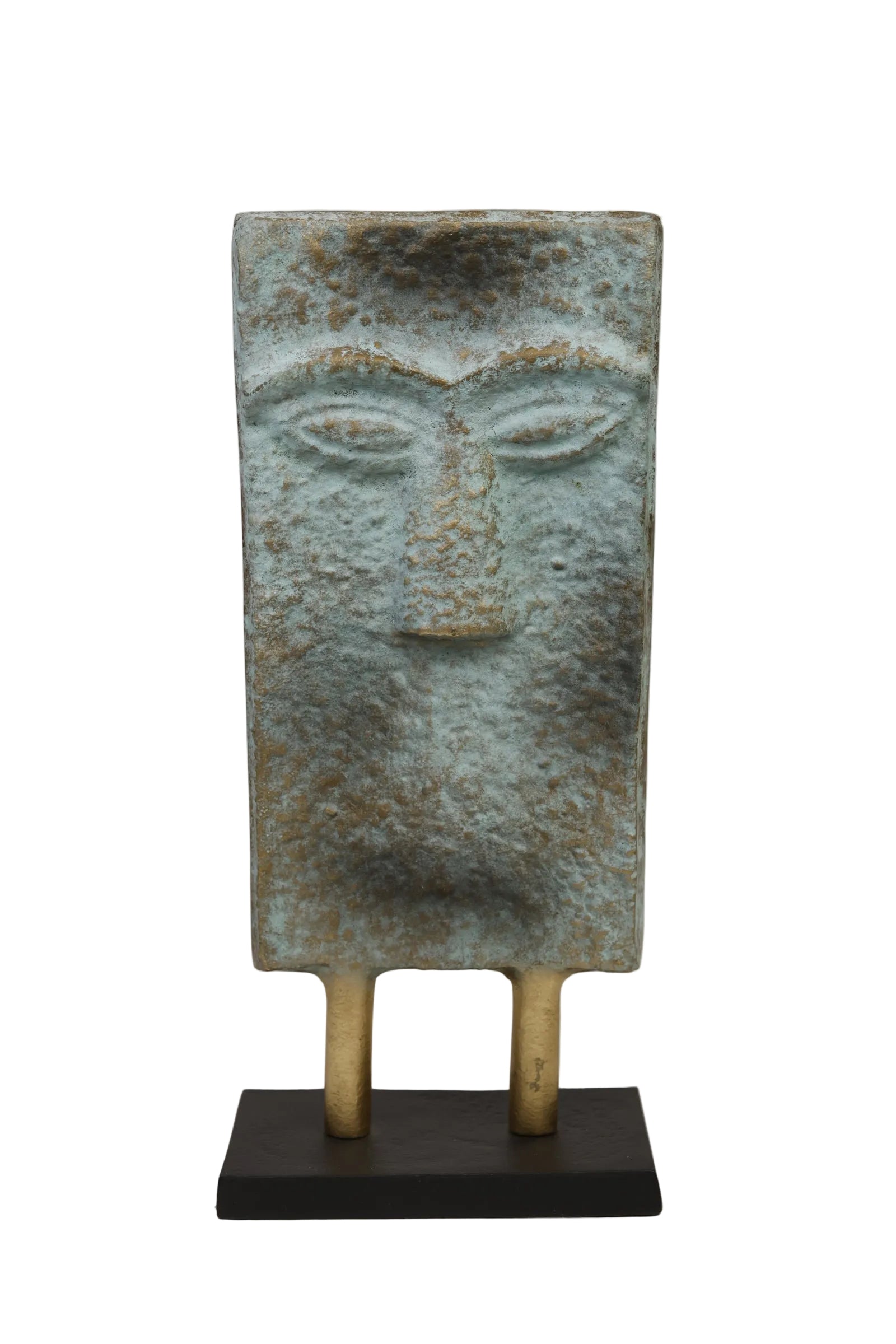Abstract Tribal Face Mask Sculpture on Stand