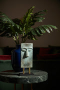 Abstract Tribal Face Mask Sculpture on Stand