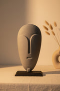 Abstract Stone Face Mask Sculpture on Stand