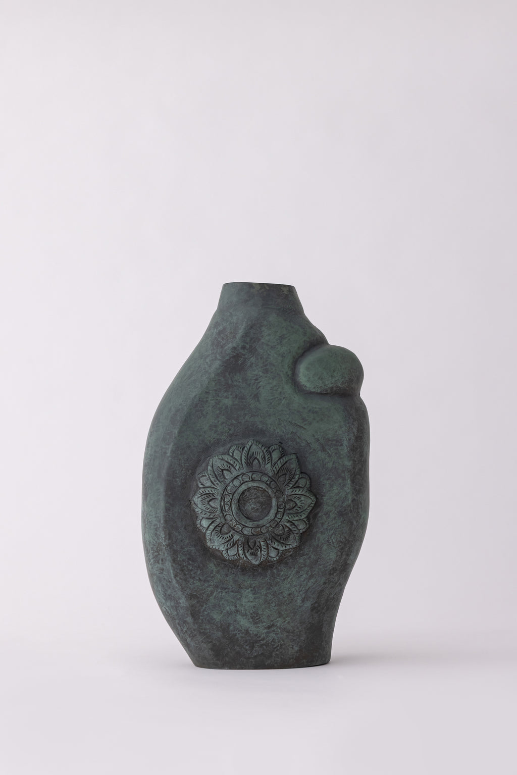 Verdigris Organic Form Vase with Lotus Medallion