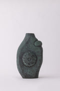 Verdigris Organic Form Vase with Lotus Medallion
