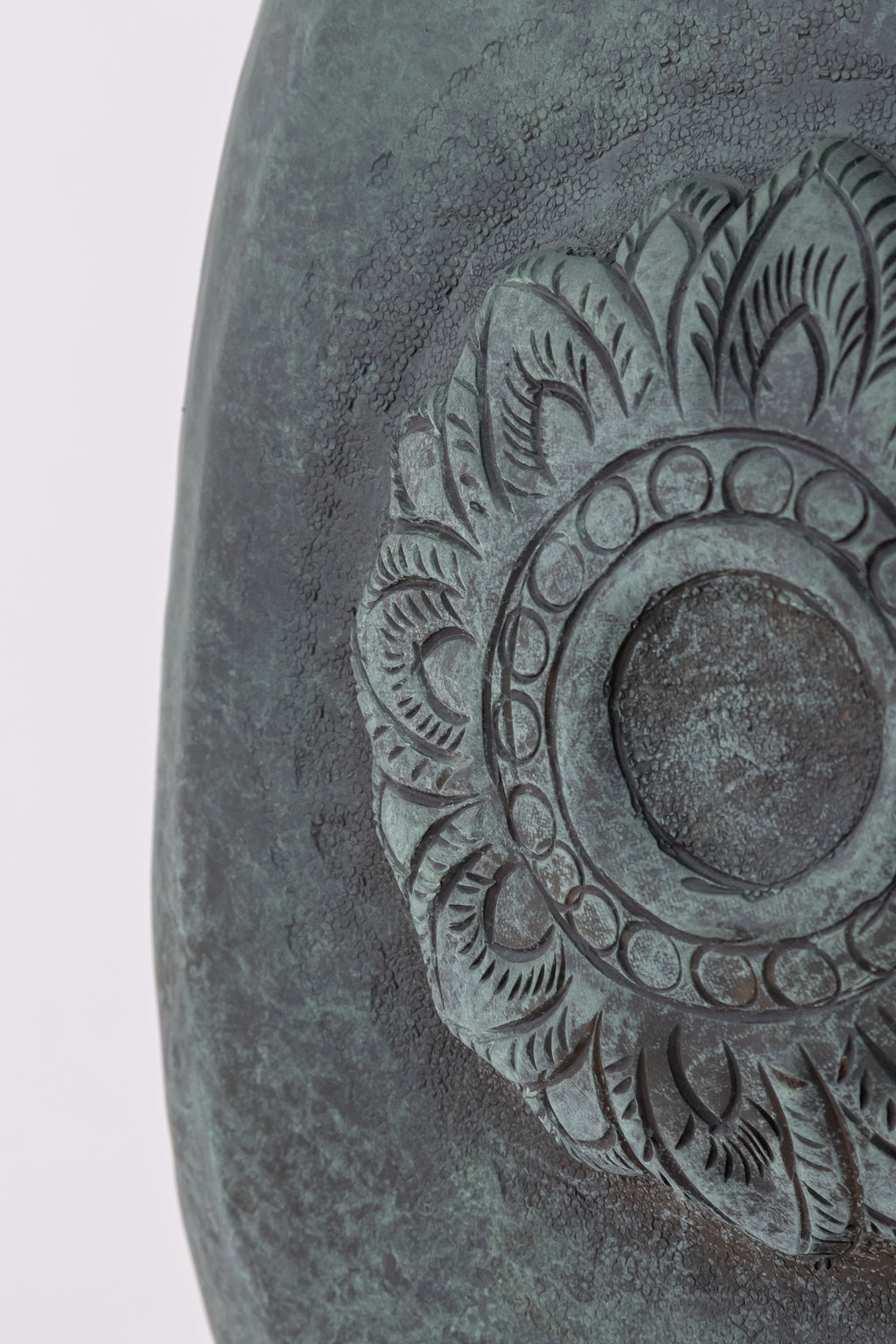 Verdigris Organic Form Vase with Lotus Medallion