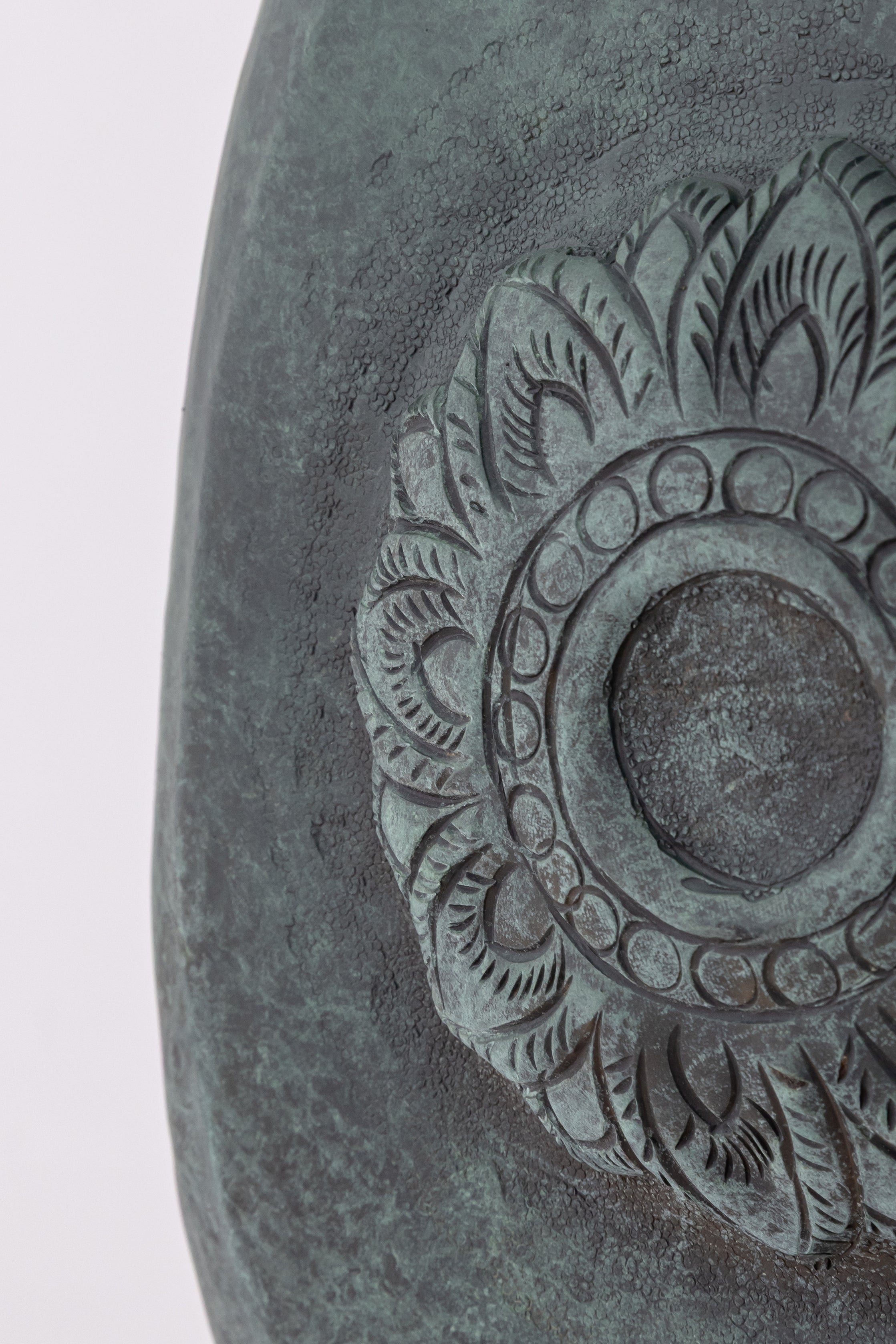Verdigris Organic Form Vase with Lotus Medallion
