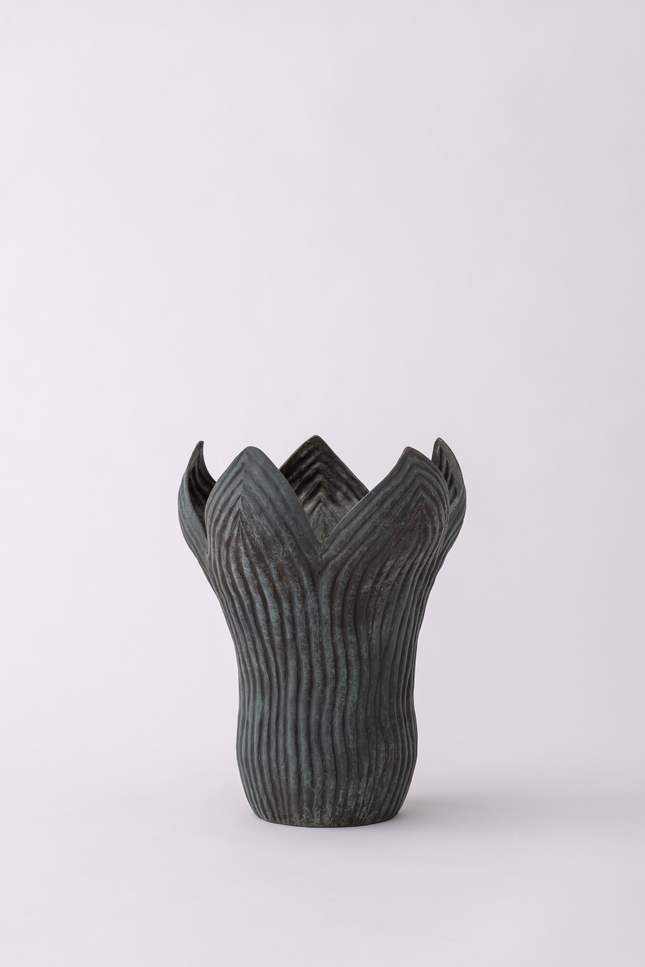 Lotus Bud Vase with Ribbed Petal Form