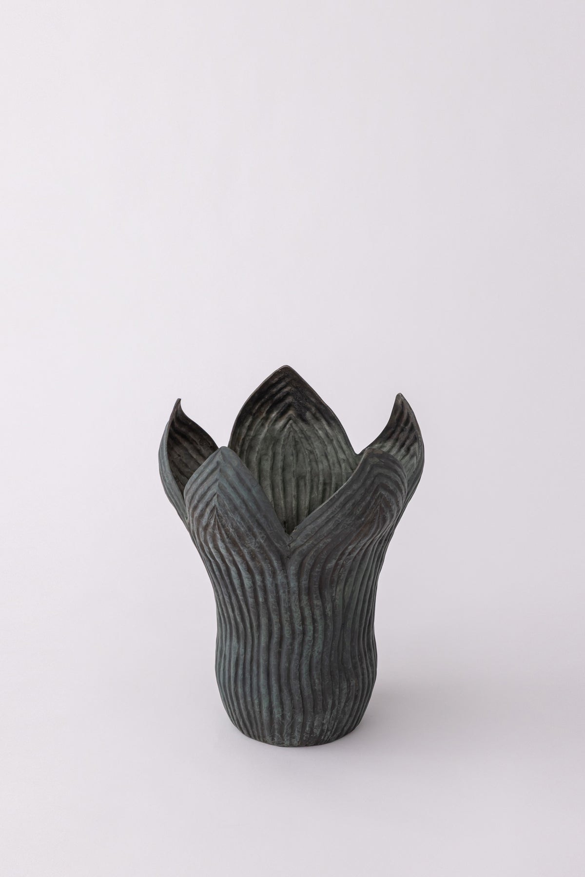 Lotus Bud Vase with Ribbed Petal Form