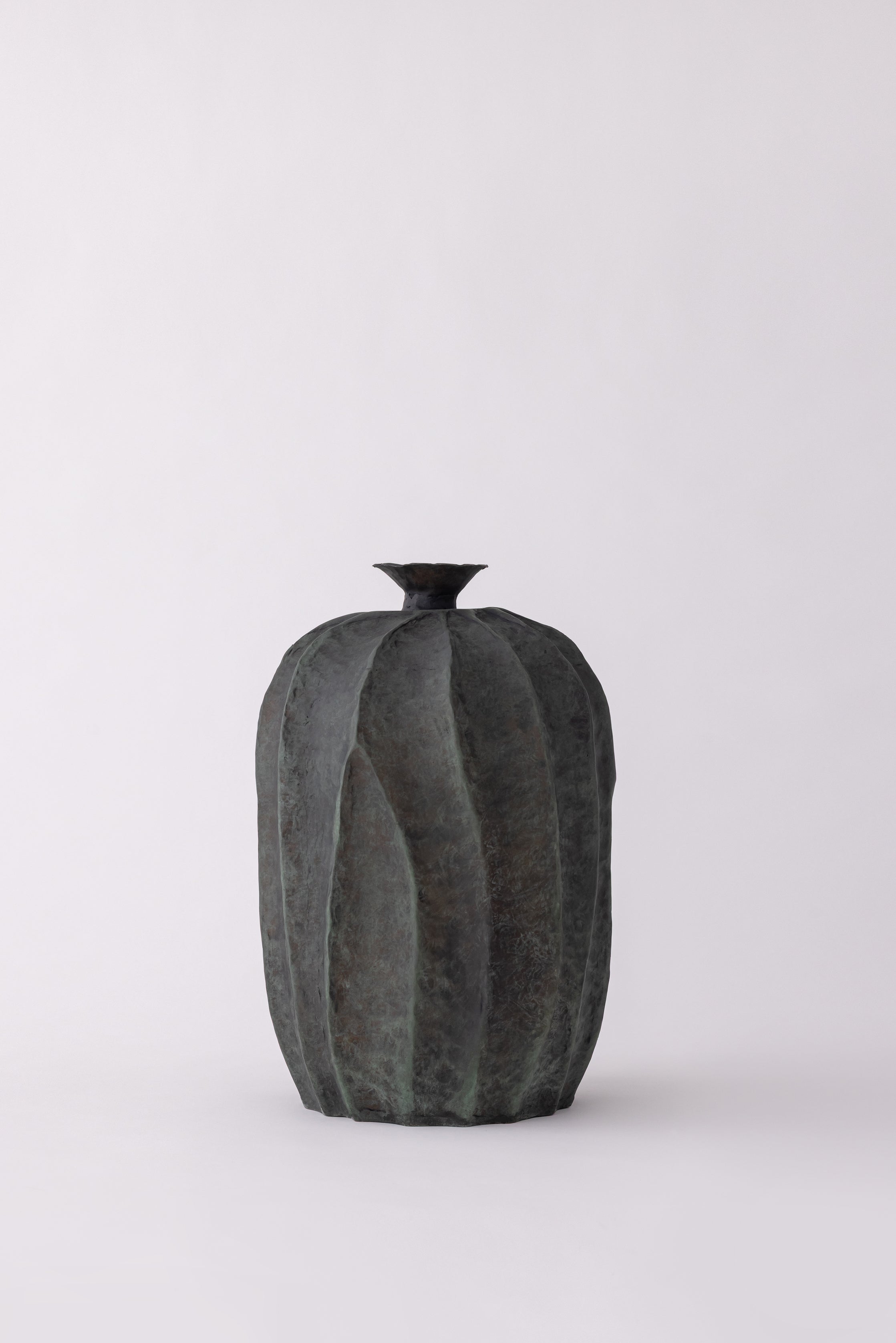 Ribbed Bottle Vase with Scalloped Collar
