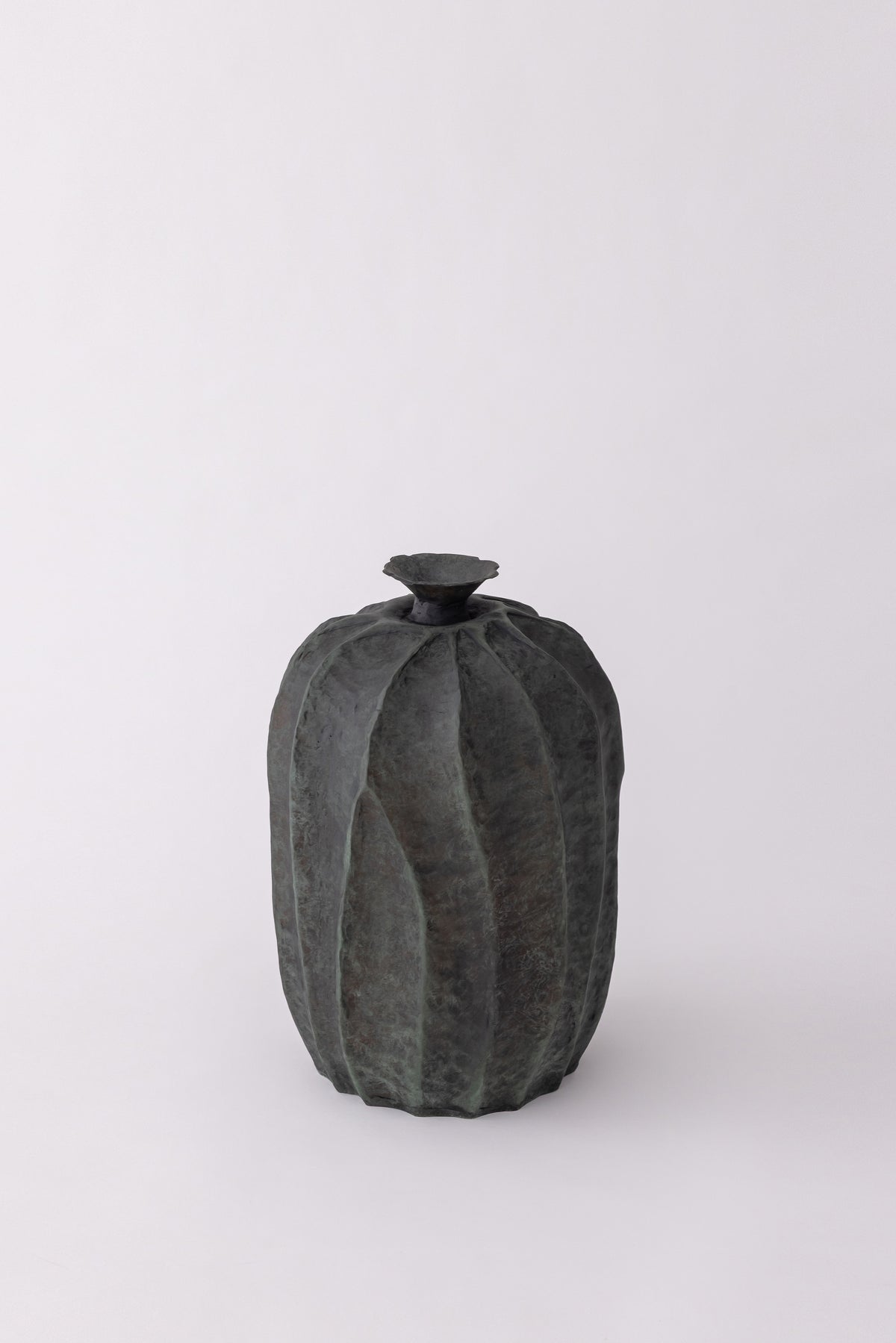 Ribbed Bottle Vase with Scalloped Collar