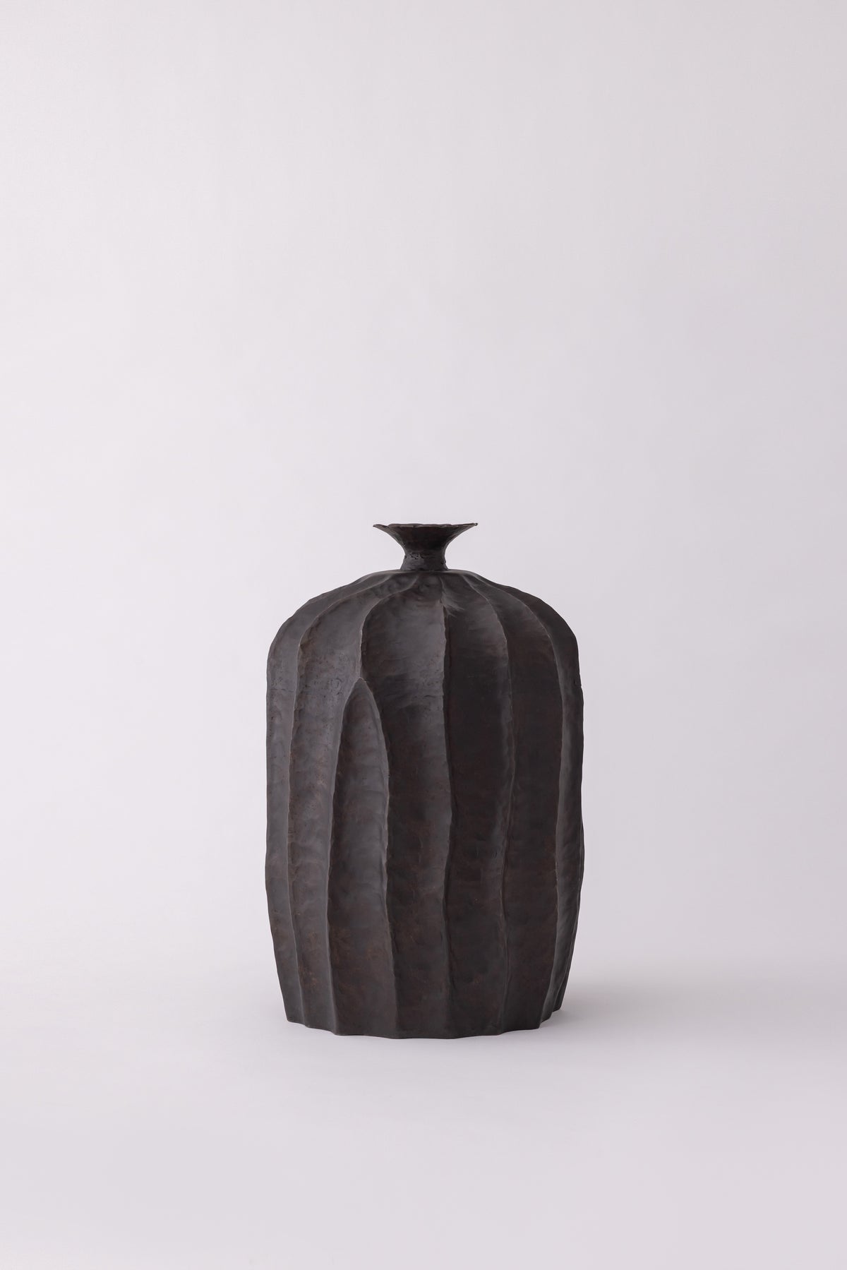 Ribbed Bottle Vase with Scalloped Collar