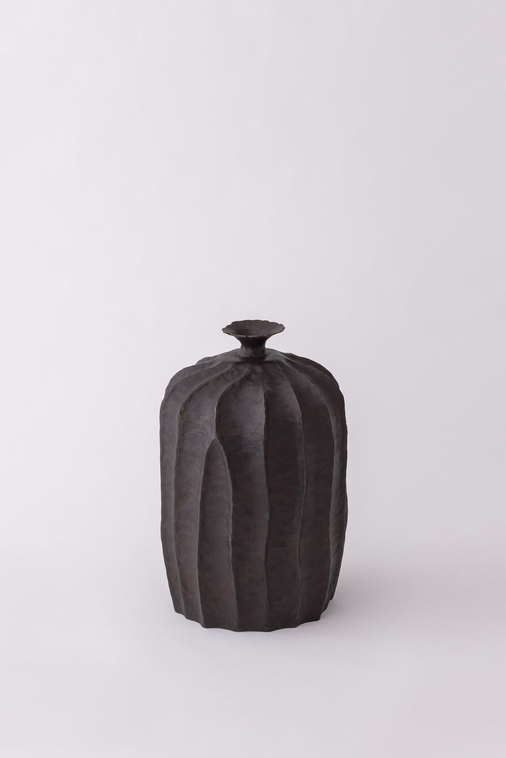 Ribbed Bottle Vase with Scalloped Collar