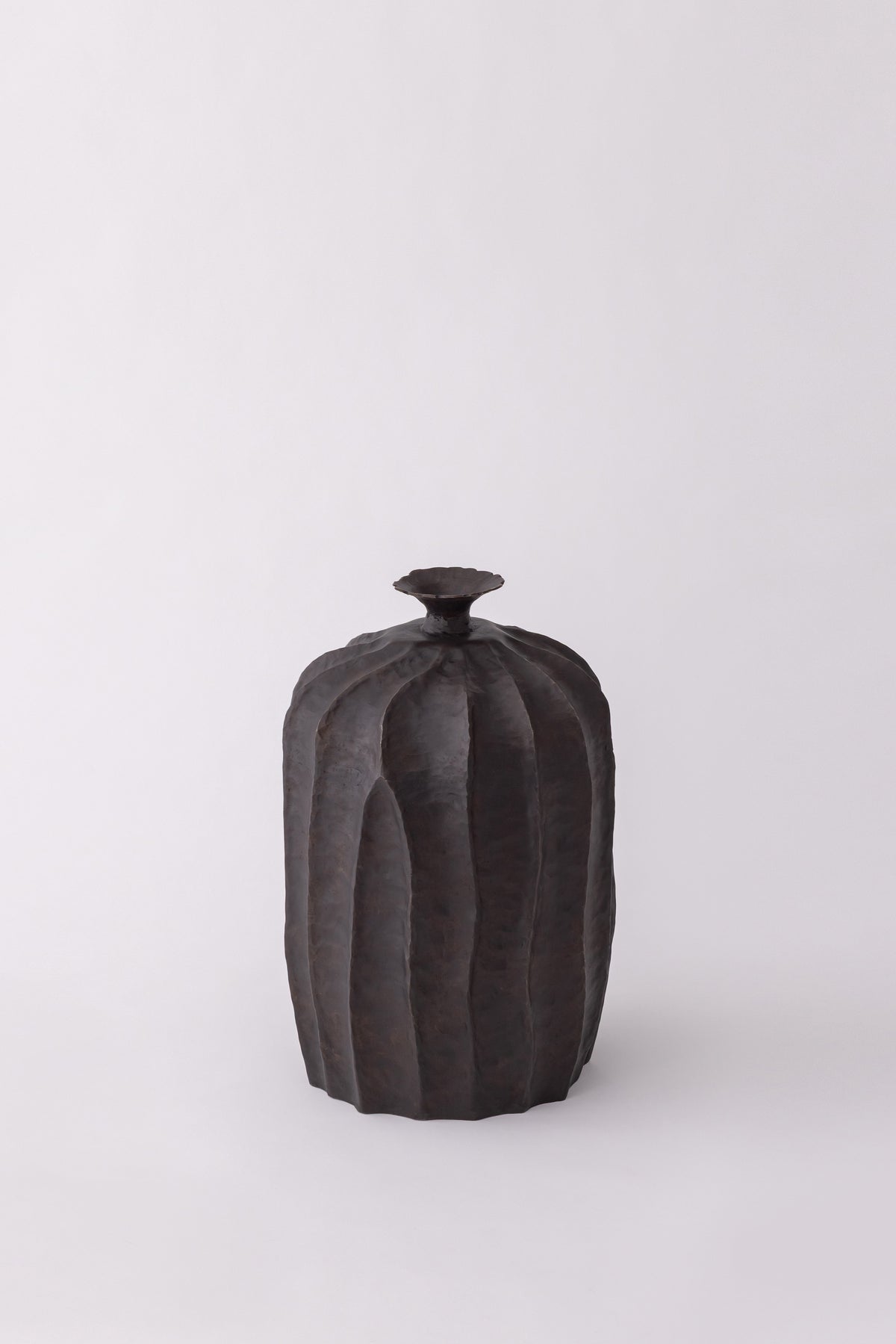Ribbed Bottle Vase with Scalloped Collar