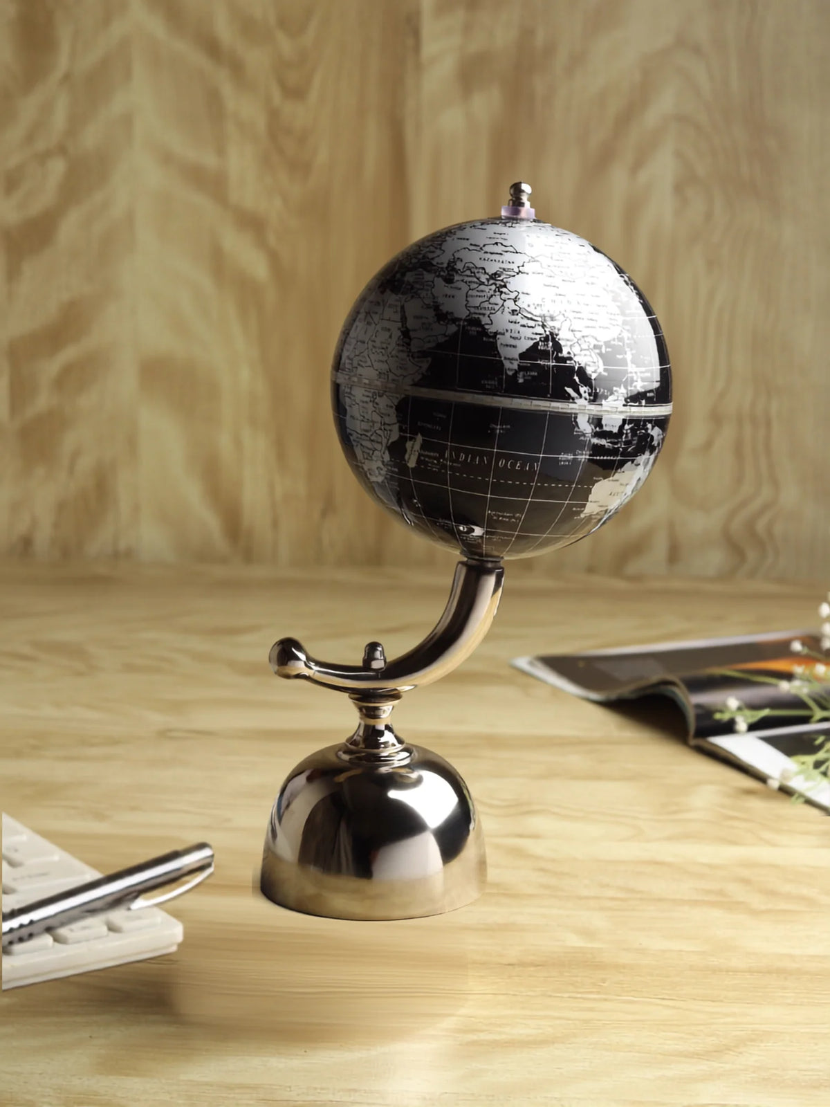 Black World Globe on Chrome Arc Stand