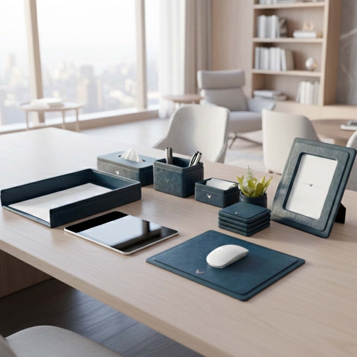 Executive Leather Desk Organizer Set