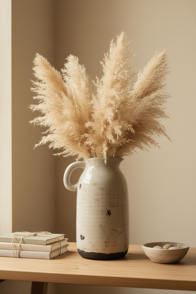 Rustic Ceramic Pitcher Vase — Aesthetic Room Decor