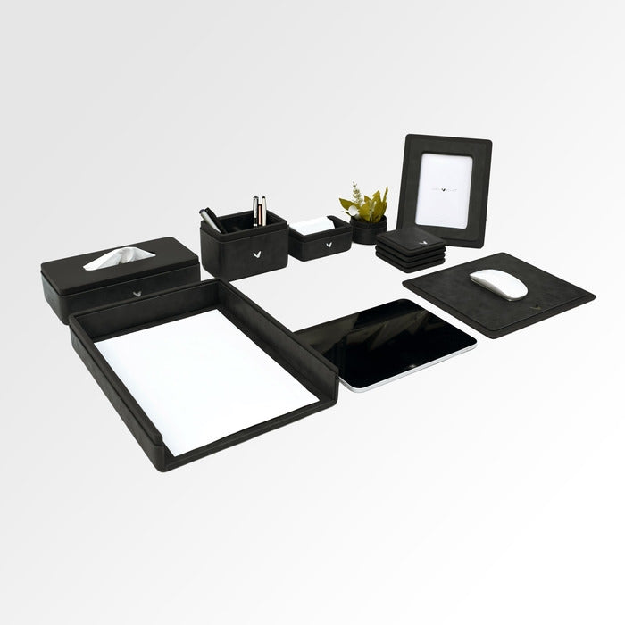Executive Leather Desk Organizer Set